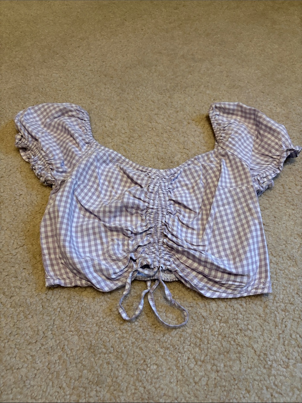Hollister Gingham Ruched Front Crop Top - Lavender Check